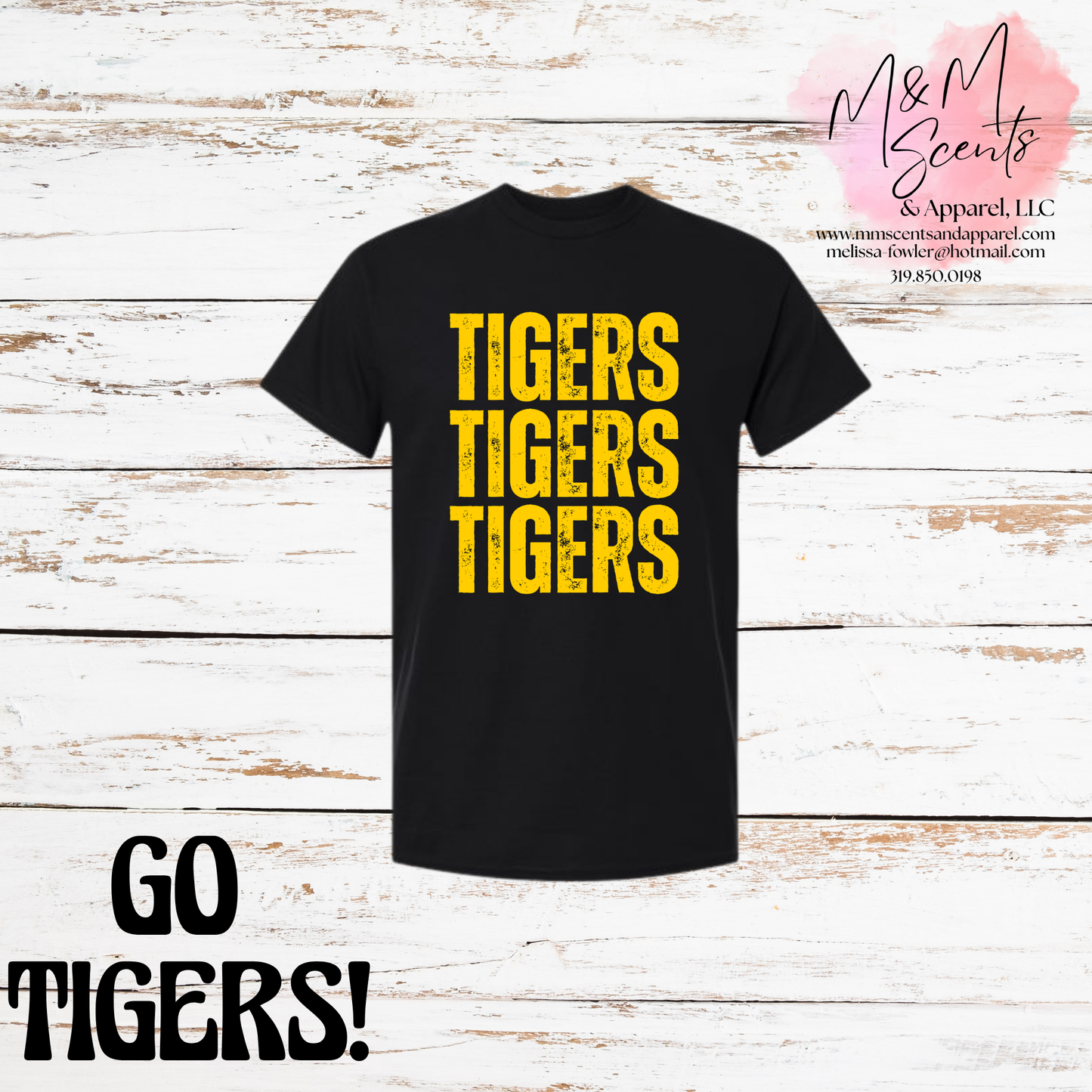 New London Tigers Stacked Graphic Tee | Black & Gold School Spirit Shirt