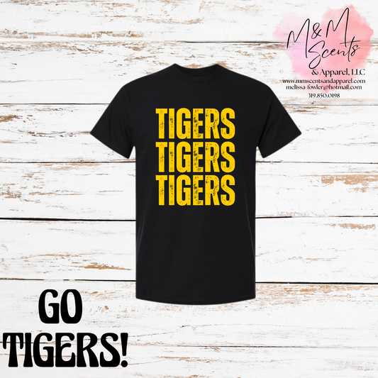 New London Tigers Stacked Graphic Tee | Black & Gold School Spirit Shirt
