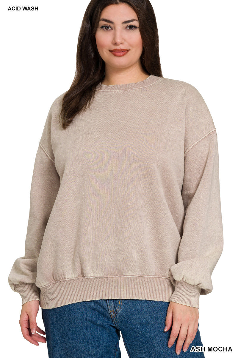 Zenana Acid Wash Oversized Pullover Sweatshirt