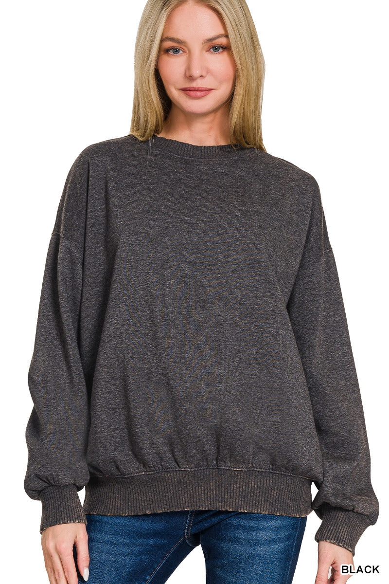 Zenana Acid Wash Oversized Pullover Sweatshirt