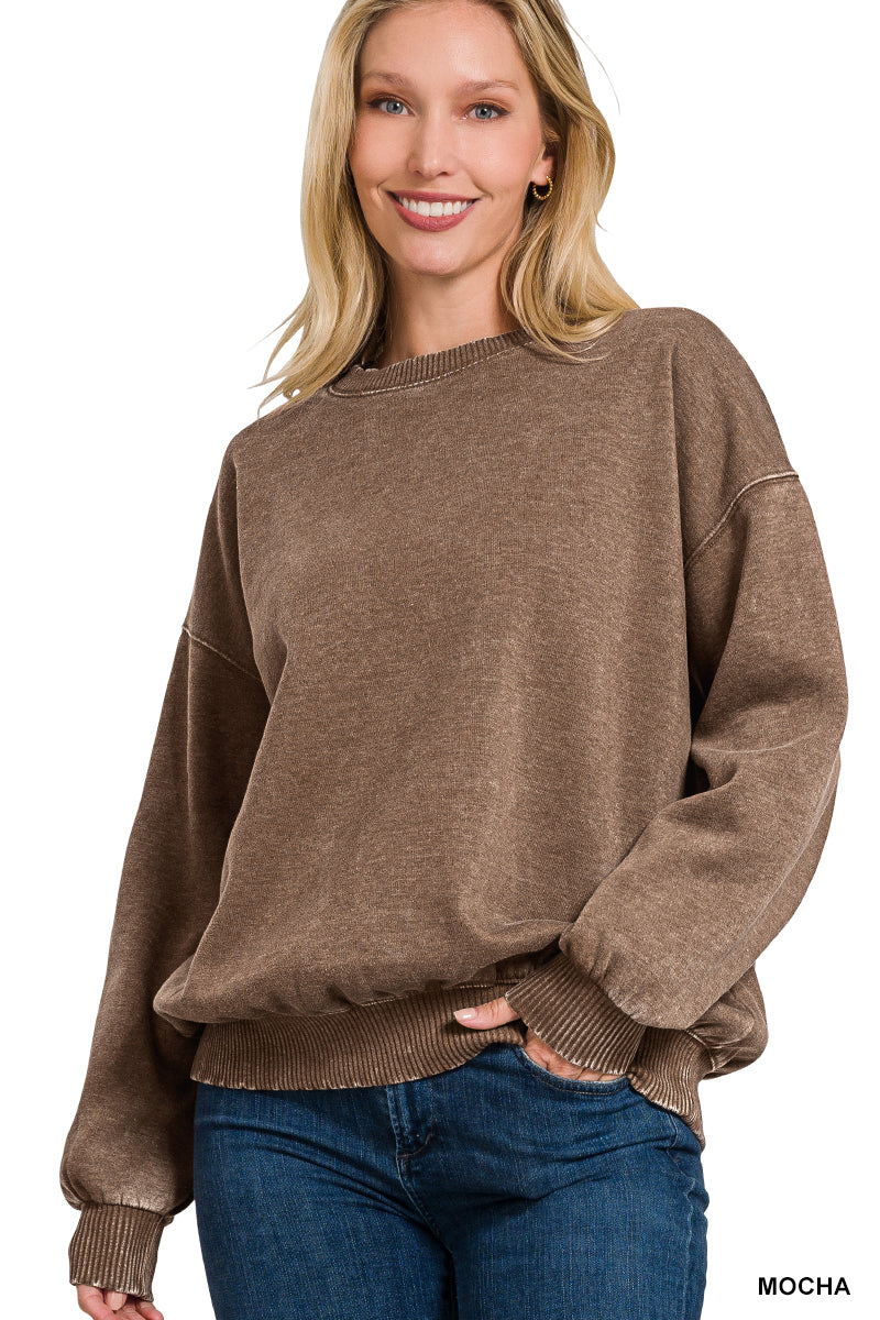 Zenana Acid Wash Oversized Pullover Sweatshirt