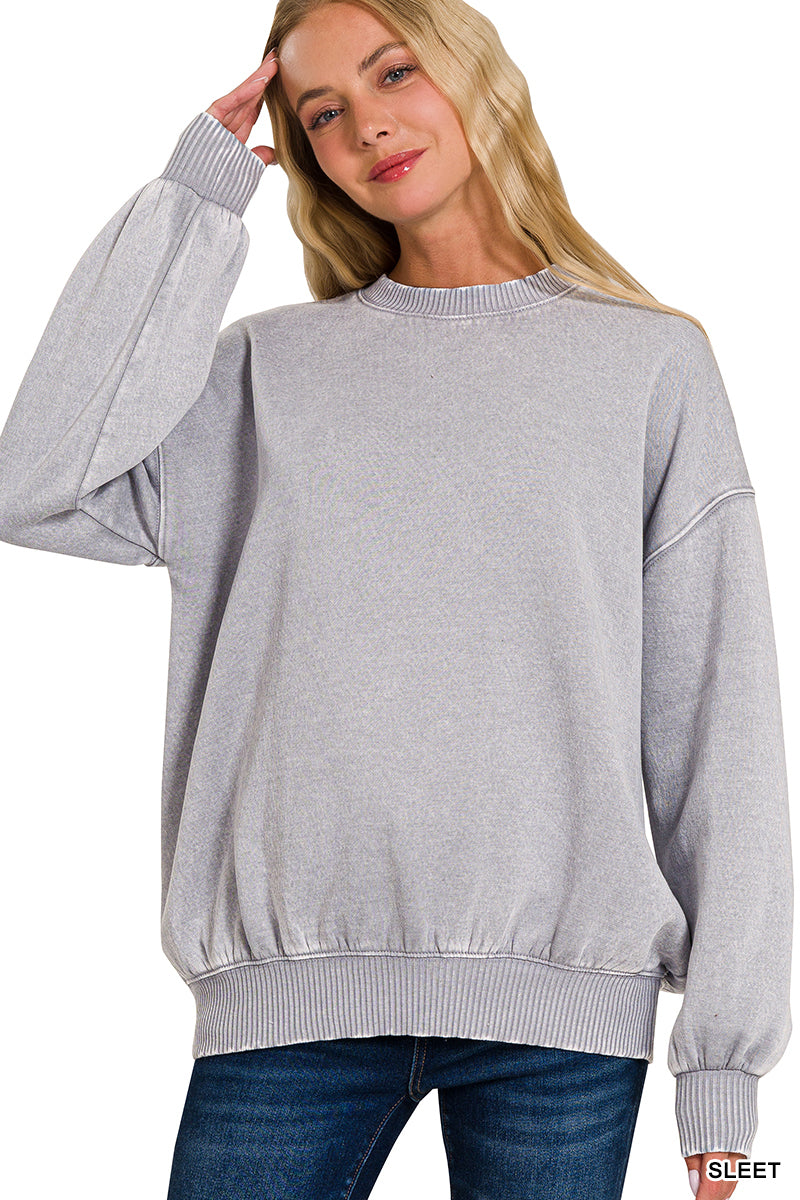 Zenana Acid Wash Oversized Pullover Sweatshirt