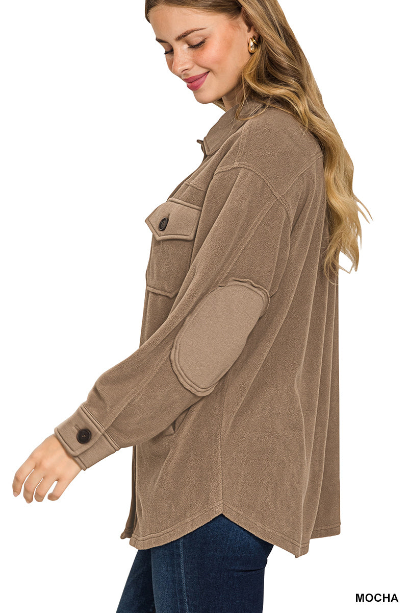 Zenana Soft Brushed Elbow Patch Shacket