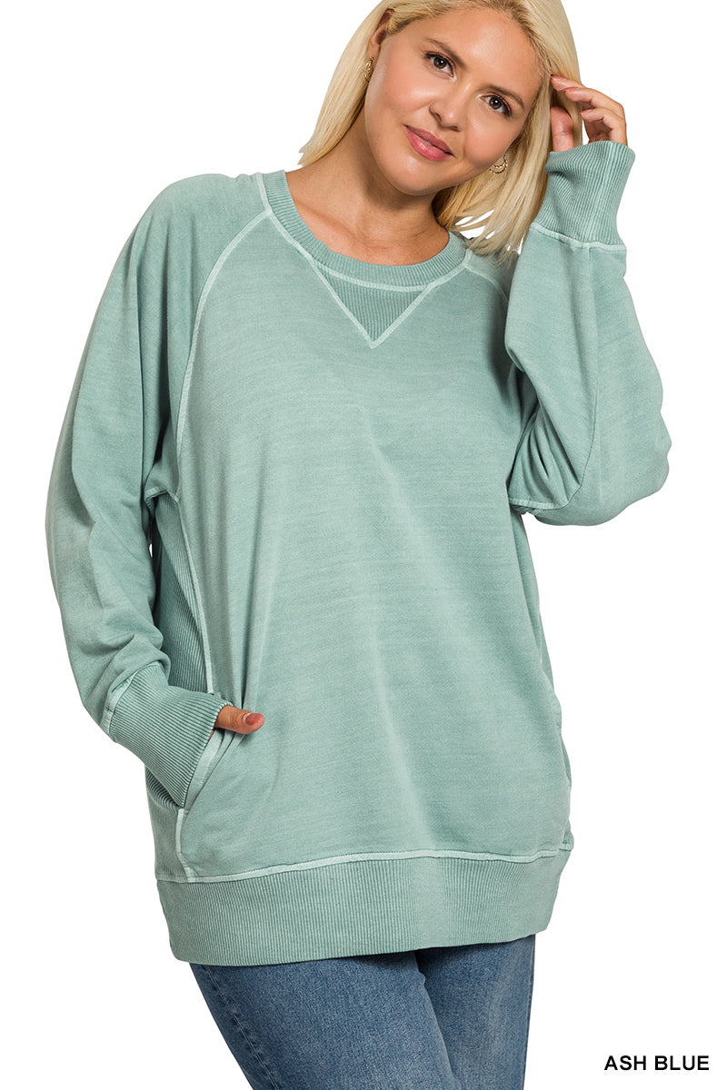 Zenana Plus Size French Terry Pullover