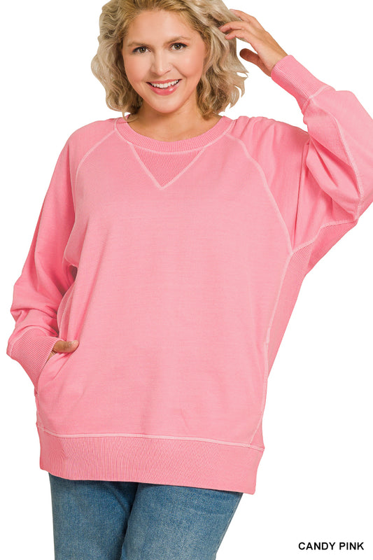 Zenana Plus Size French Terry Pullover