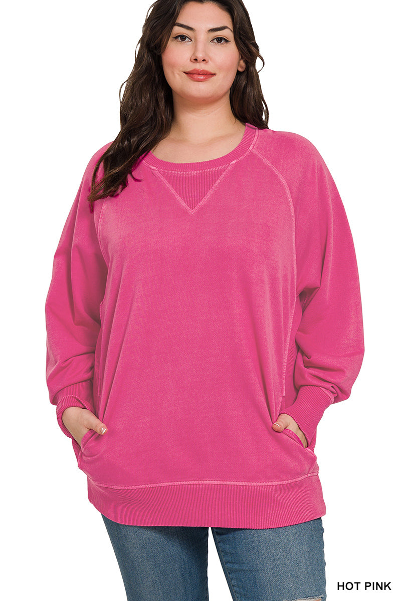 Zenana Plus Size French Terry Pullover