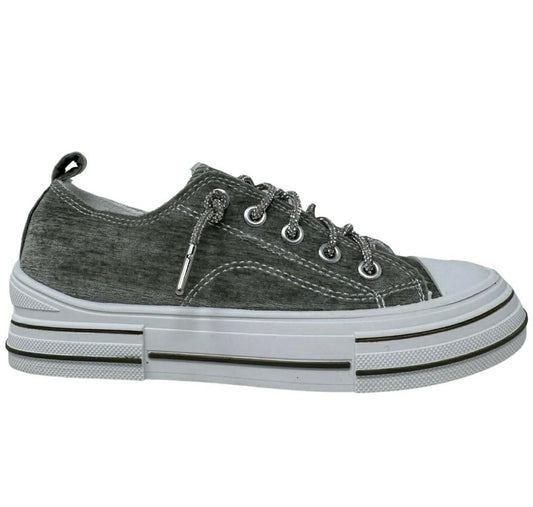 Gray sneaker with white sole on a white background