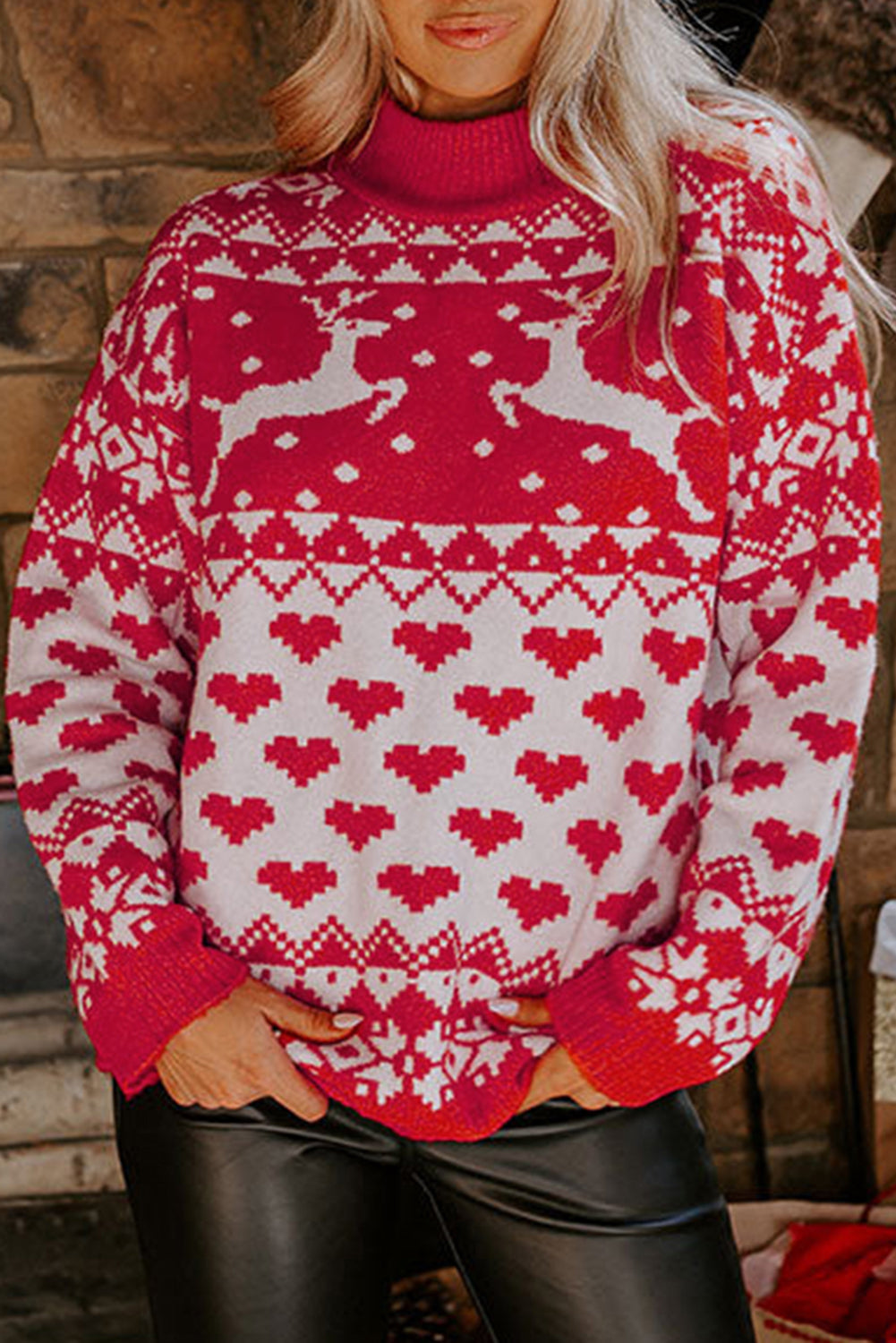 Reindeer Heart High Neck Sweater