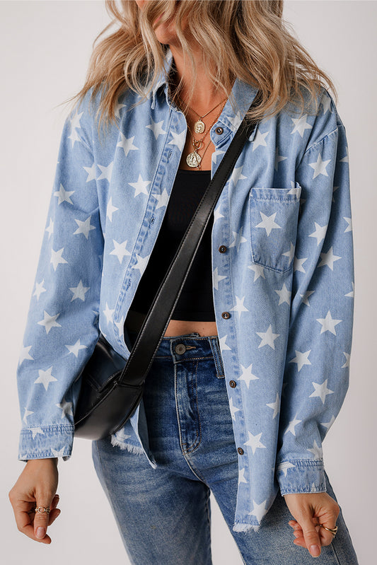 Star Print Light Denim Jacket