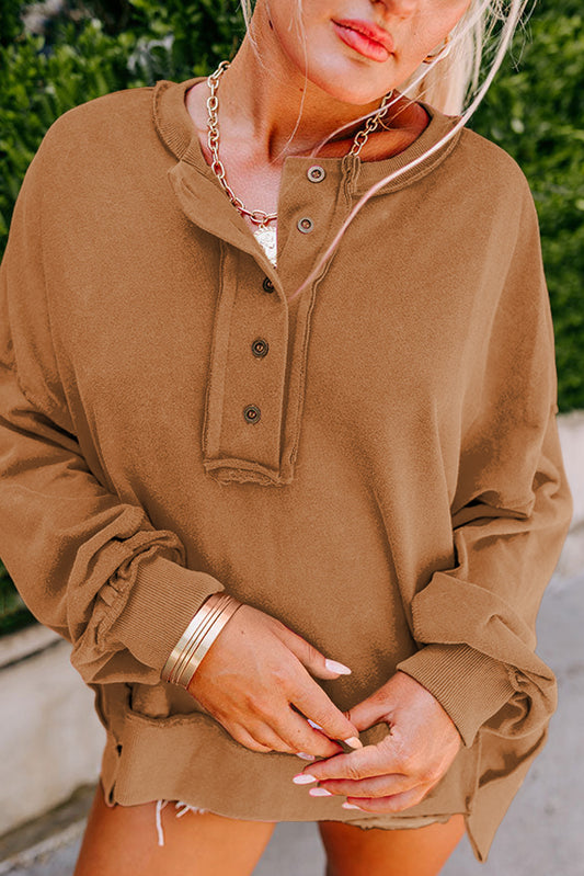 Chestnut Drop Shoulder Henley Sweatshirt