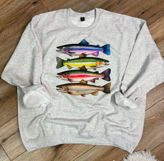 Colorful Trout Fishing Sweatshirt – Rainbow & Brown Trout Graphic