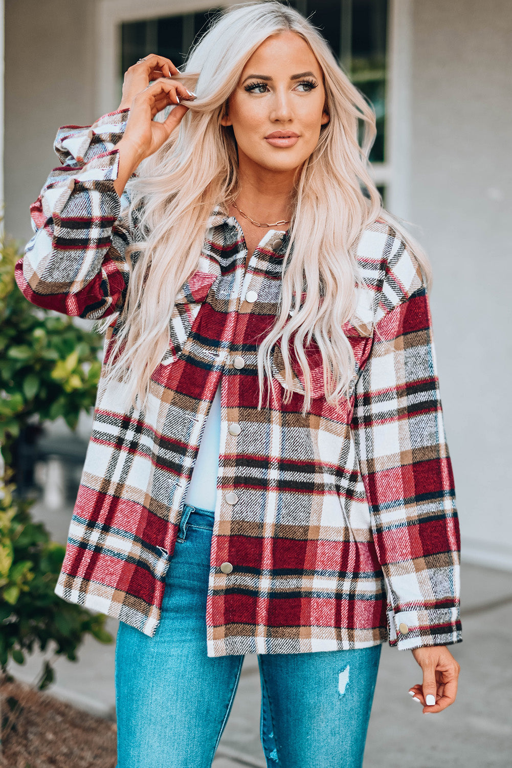 Red Plaid Print Shacket