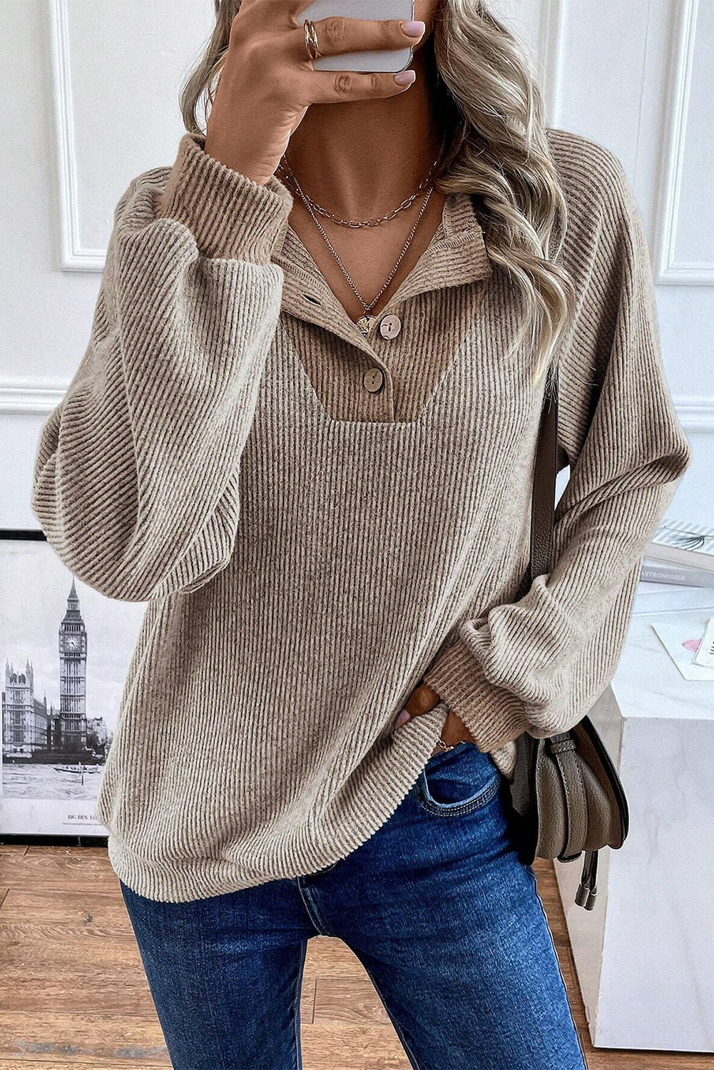 Ribbed Loose Fit Long Sleeve Top