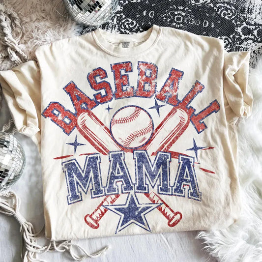 Baseball Mama Graphic Tee | Distressed Game Day Shirt | Vintage Baseball Mom Tee | Patriotic Sports Shirt