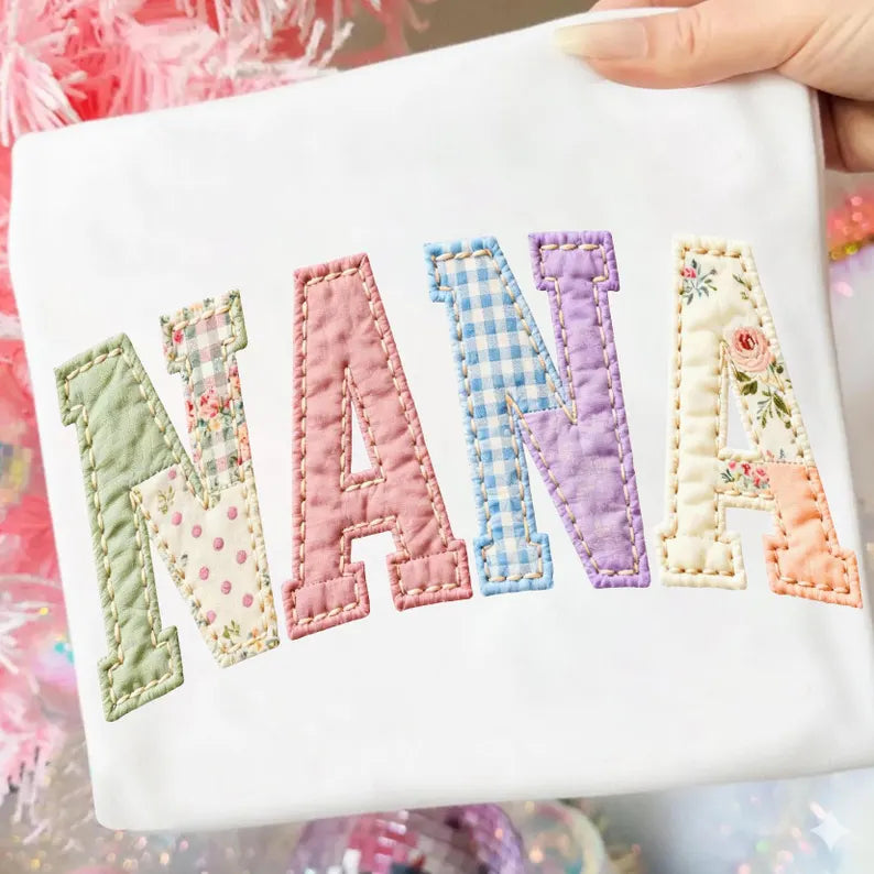 Mama Patchwork Graphic Tee | Vintage Quilt Style Mom Shirt
